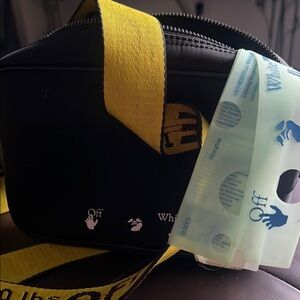 Off-White Black Belt Bag with Yellow Strap